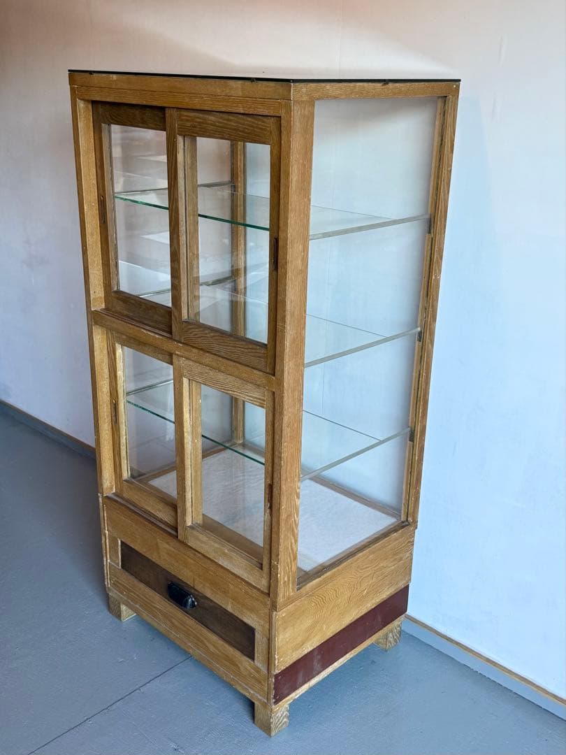 引取り限定 木枠 ガラス ショーケース 陳列棚 飾り棚 パンケース 古家具 什器