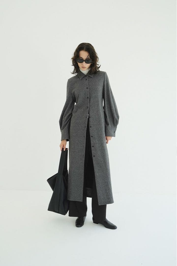 ワンピース clane POWER SHOULDER WOOL ONEPIECE