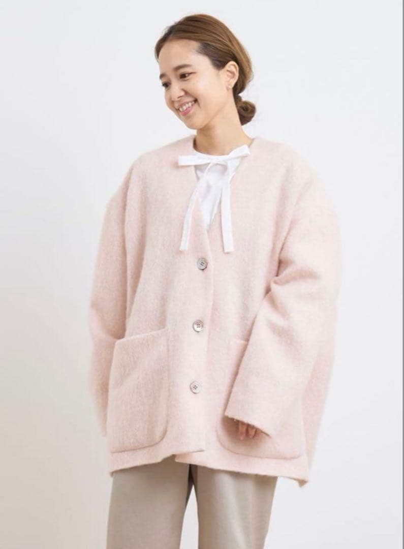 yori ウールモヘアシャギージャケット ベビーピンク