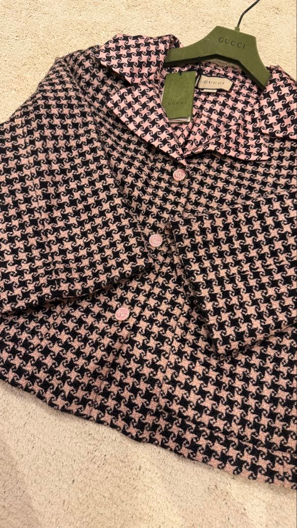 新品Gucciグッチ　ウールシルク千鳥格子柄 コートジャケットイタリア製