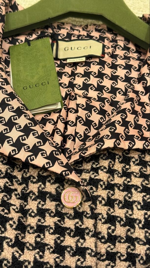 新品Gucciグッチ　ウールシルク千鳥格子柄 コートジャケットイタリア製
