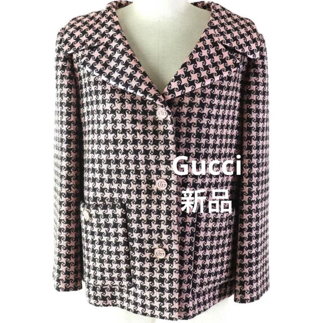 新品Gucciグッチ　ウールシルク千鳥格子柄 コートジャケットイタリア製