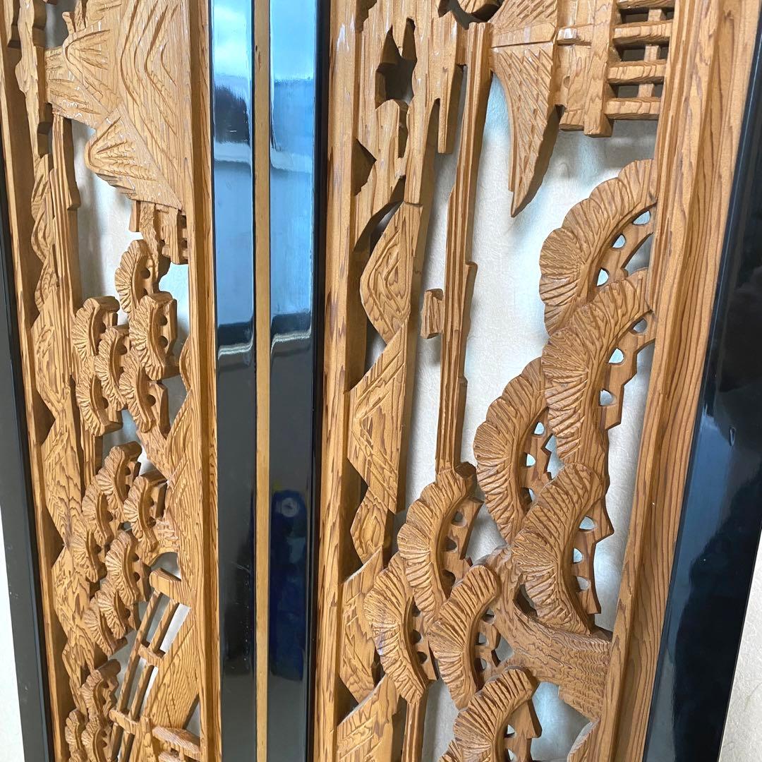 欄間 らんま 2枚セット【近江八景】古民家　アンティーク 表裏両面木彫り ランマ