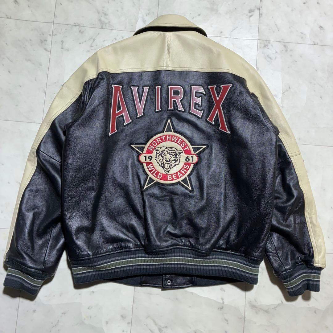 未使用級/XL相当　AVIREX スタジャン　ワイルドベア　オールレザー　羊革