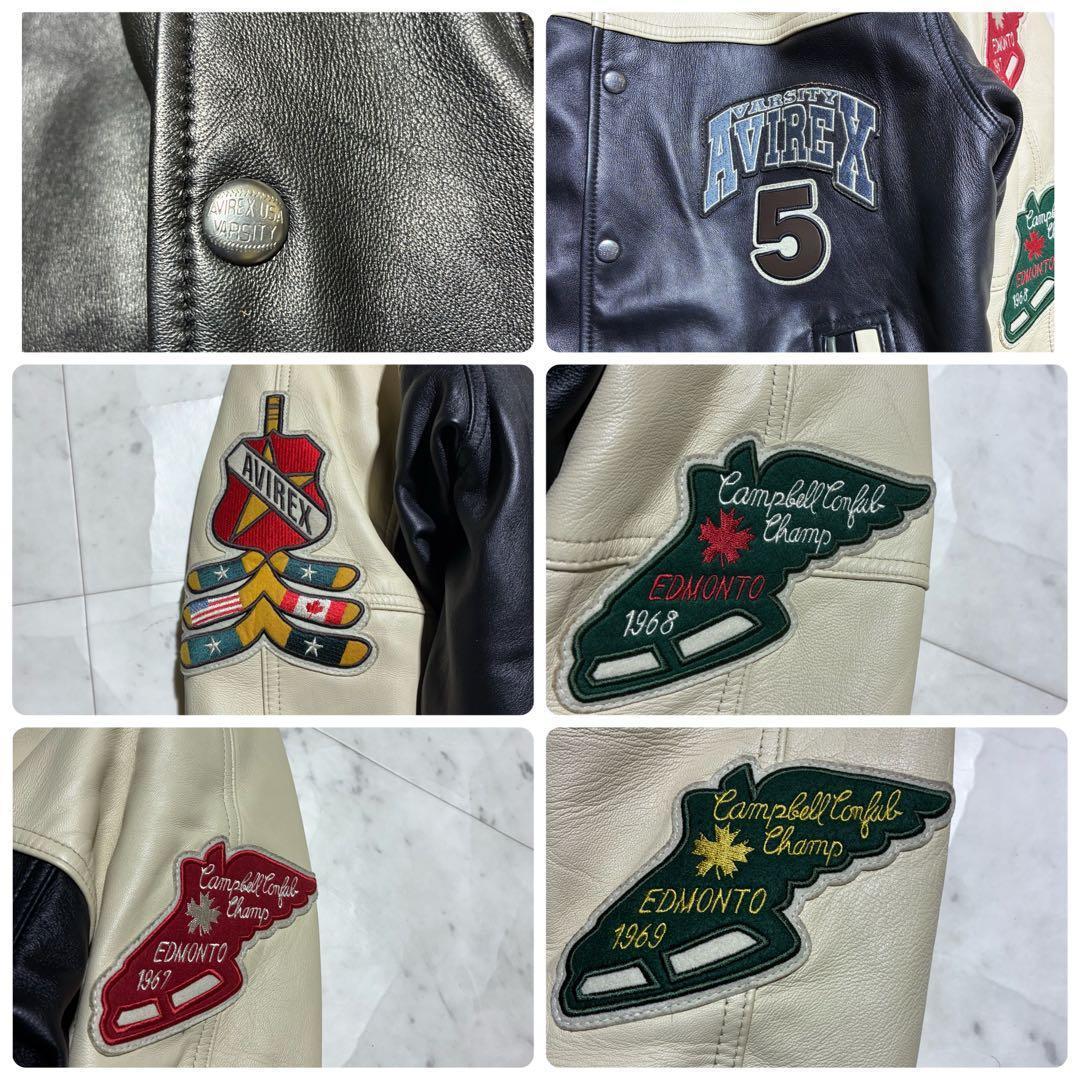 未使用級/XL相当　AVIREX スタジャン　ワイルドベア　オールレザー　羊革