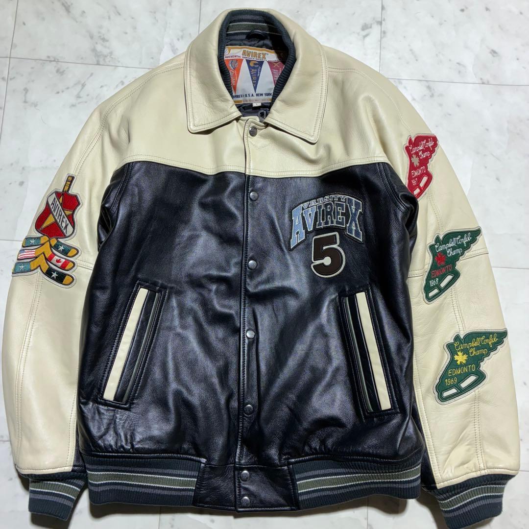 未使用級/XL相当　AVIREX スタジャン　ワイルドベア　オールレザー　羊革