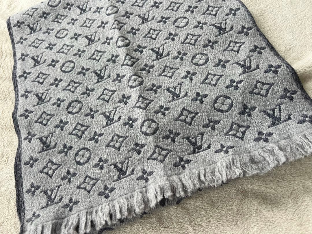 【ルイヴィトン】マフラー モノグラムクラシック グリクレール　グレー　メンズ