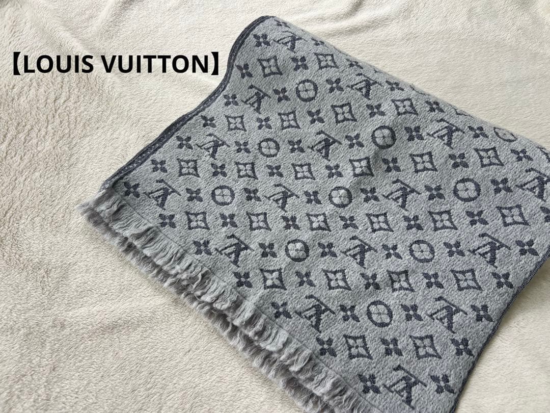 【ルイヴィトン】マフラー モノグラムクラシック グリクレール　グレー　メンズ