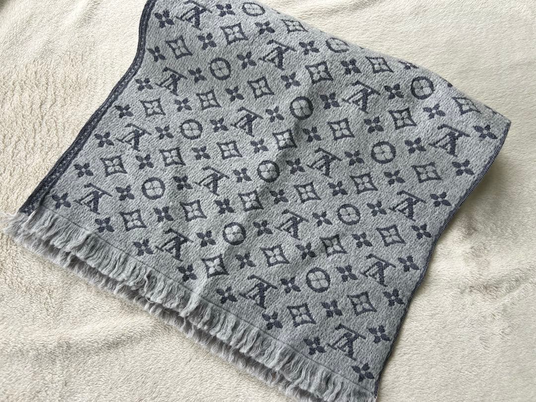 【ルイヴィトン】マフラー モノグラムクラシック グリクレール　グレー　メンズ