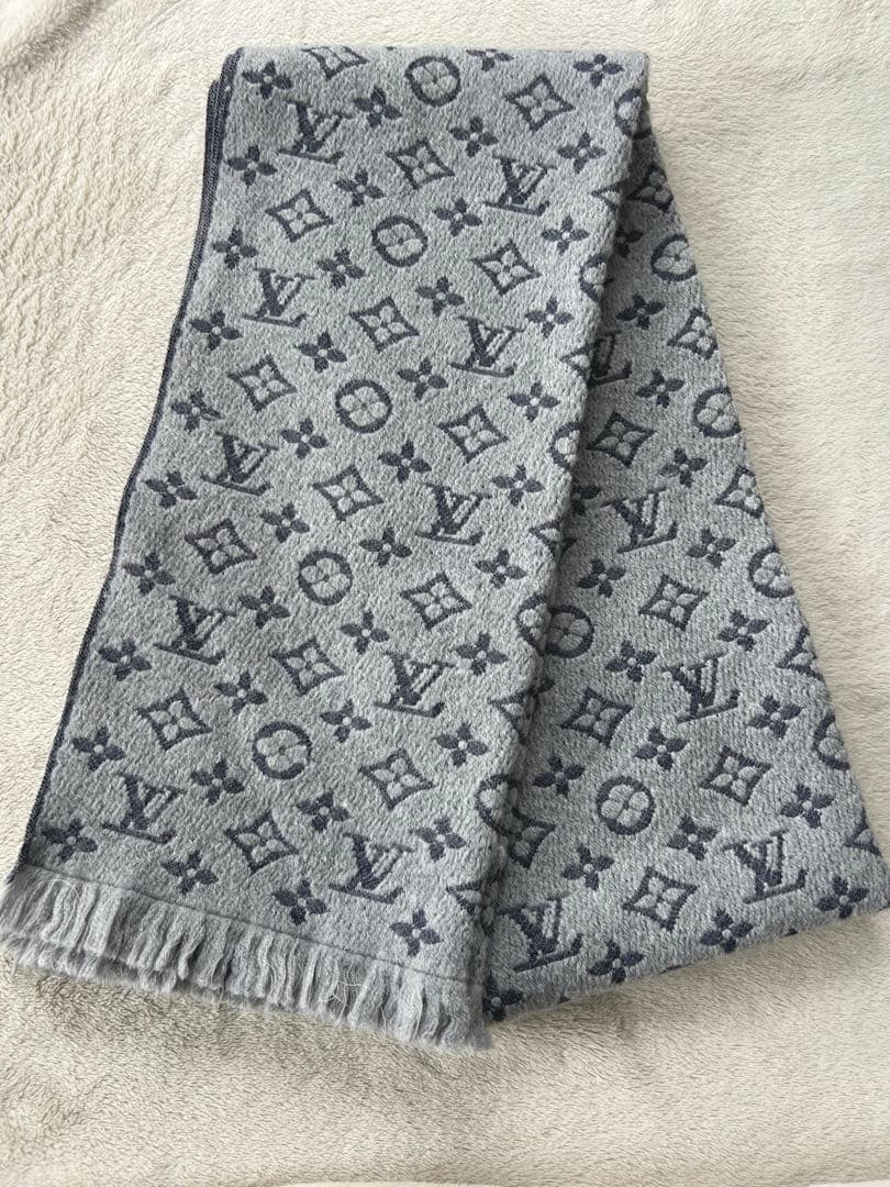 【ルイヴィトン】マフラー モノグラムクラシック グリクレール　グレー　メンズ