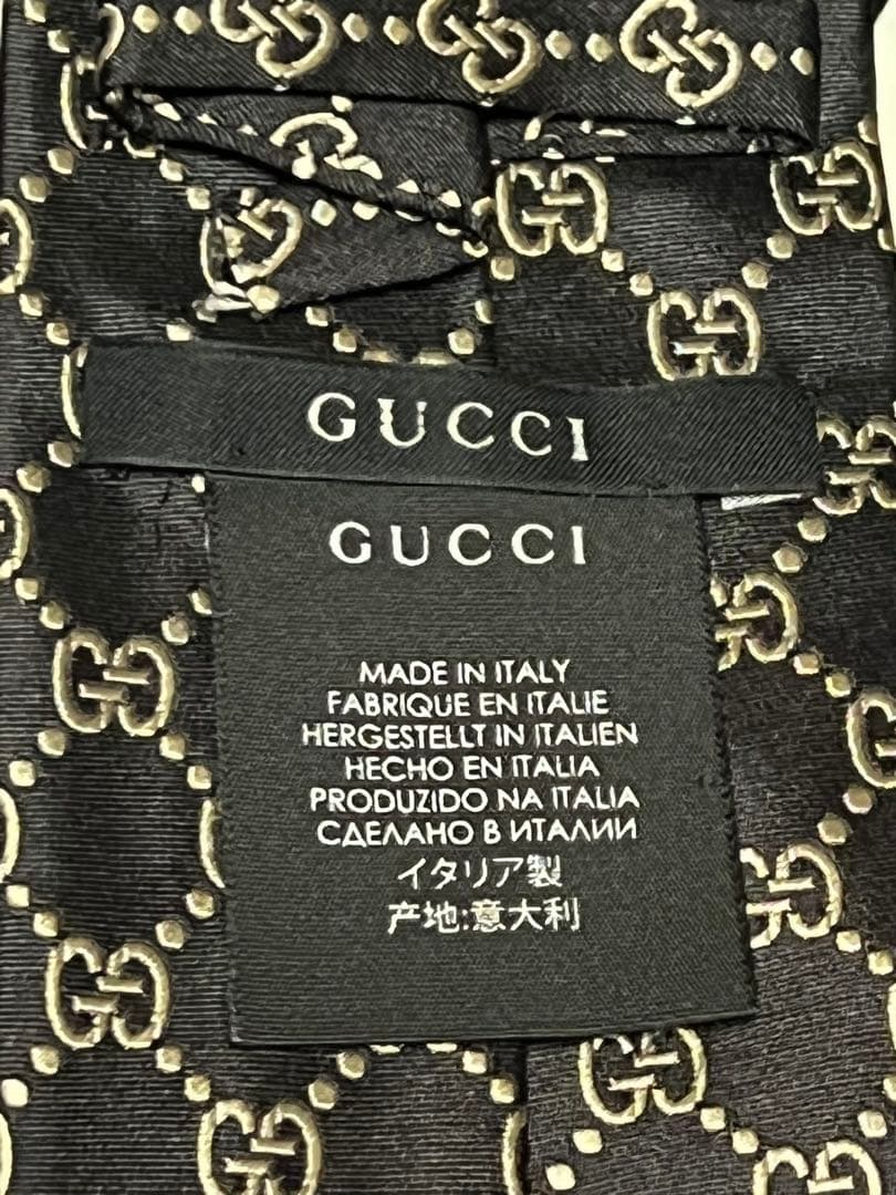 新品同様✨GUCCI グッチ gg柄 ネクタイ(グッチロゴ) 黒x金 Ａ