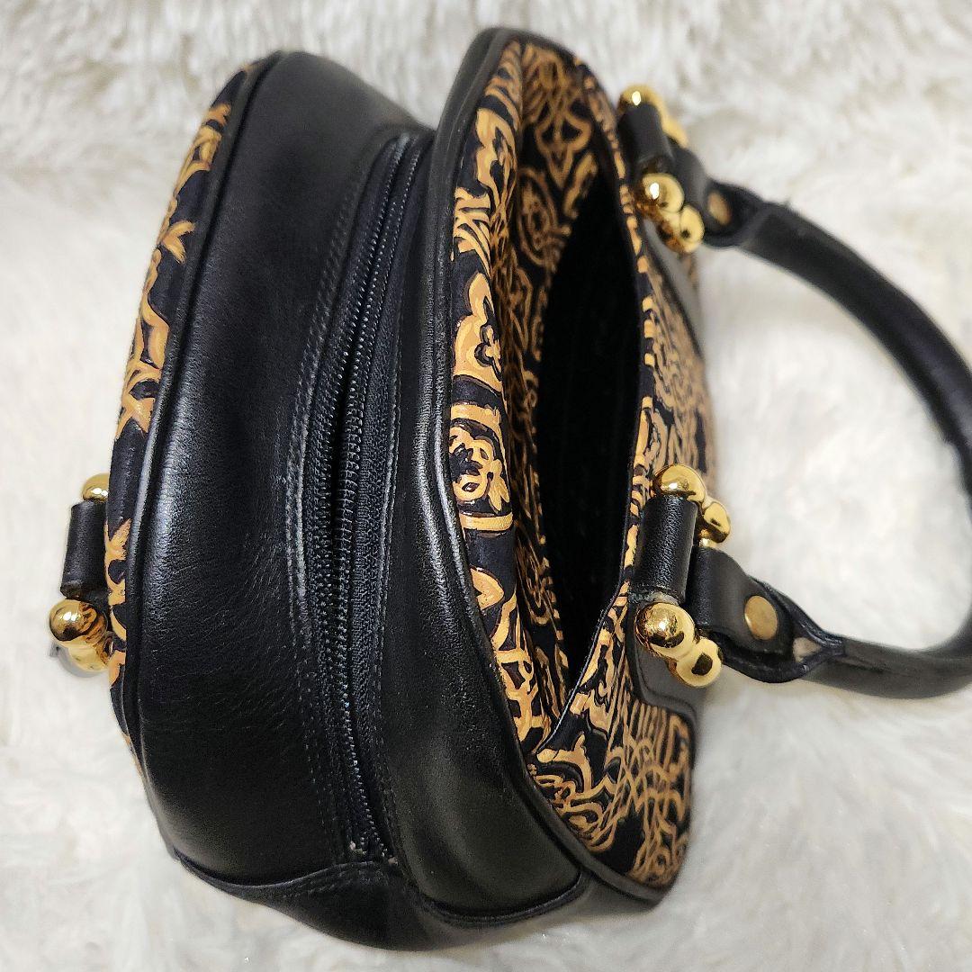 印傳屋 キナート 高級レザー ミニ ボストン ショルダーバッグ アラベスク 希少