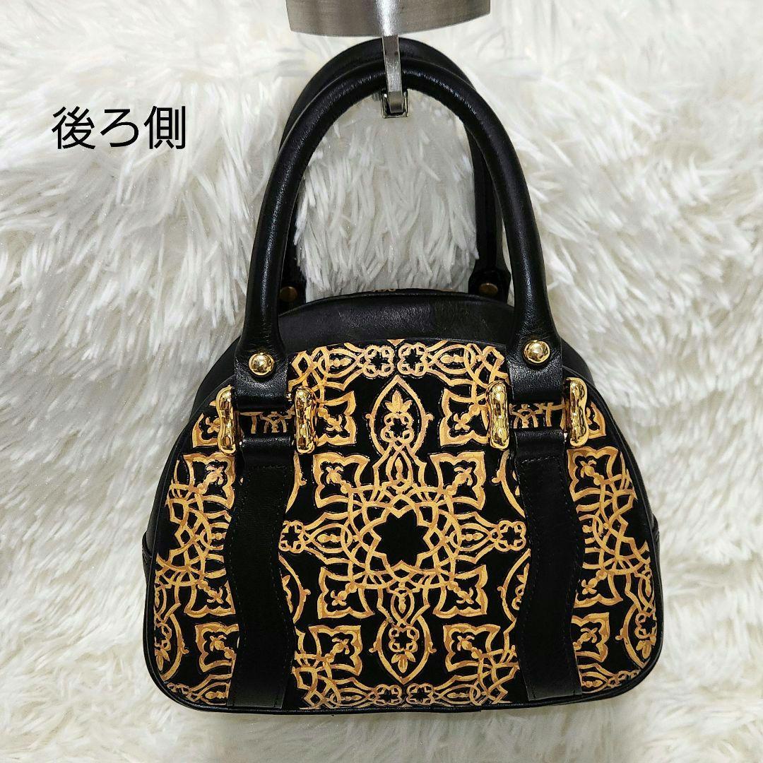 印傳屋 キナート 高級レザー ミニ ボストン ショルダーバッグ アラベスク 希少
