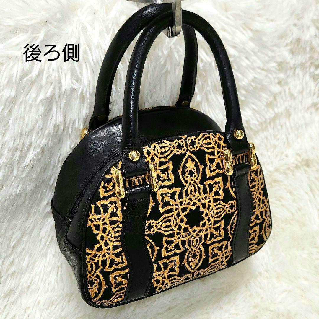 印傳屋 キナート 高級レザー ミニ ボストン ショルダーバッグ アラベスク 希少