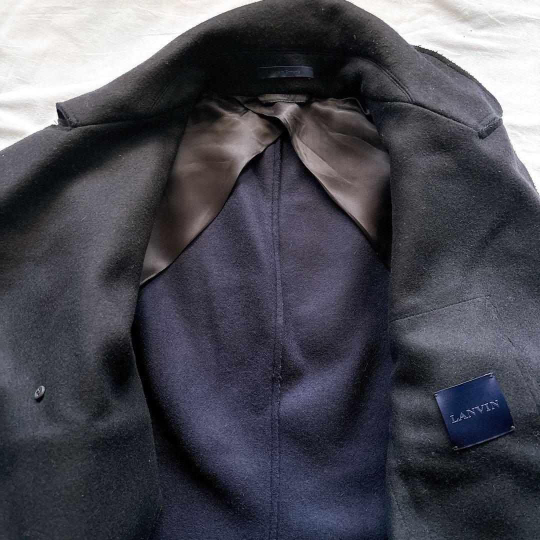 サイズ44（S） LANVIN カットオフ ウール Pコート BK ルーマニア製