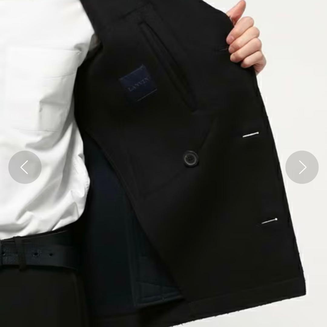 サイズ44（S） LANVIN カットオフ ウール Pコート BK ルーマニア製