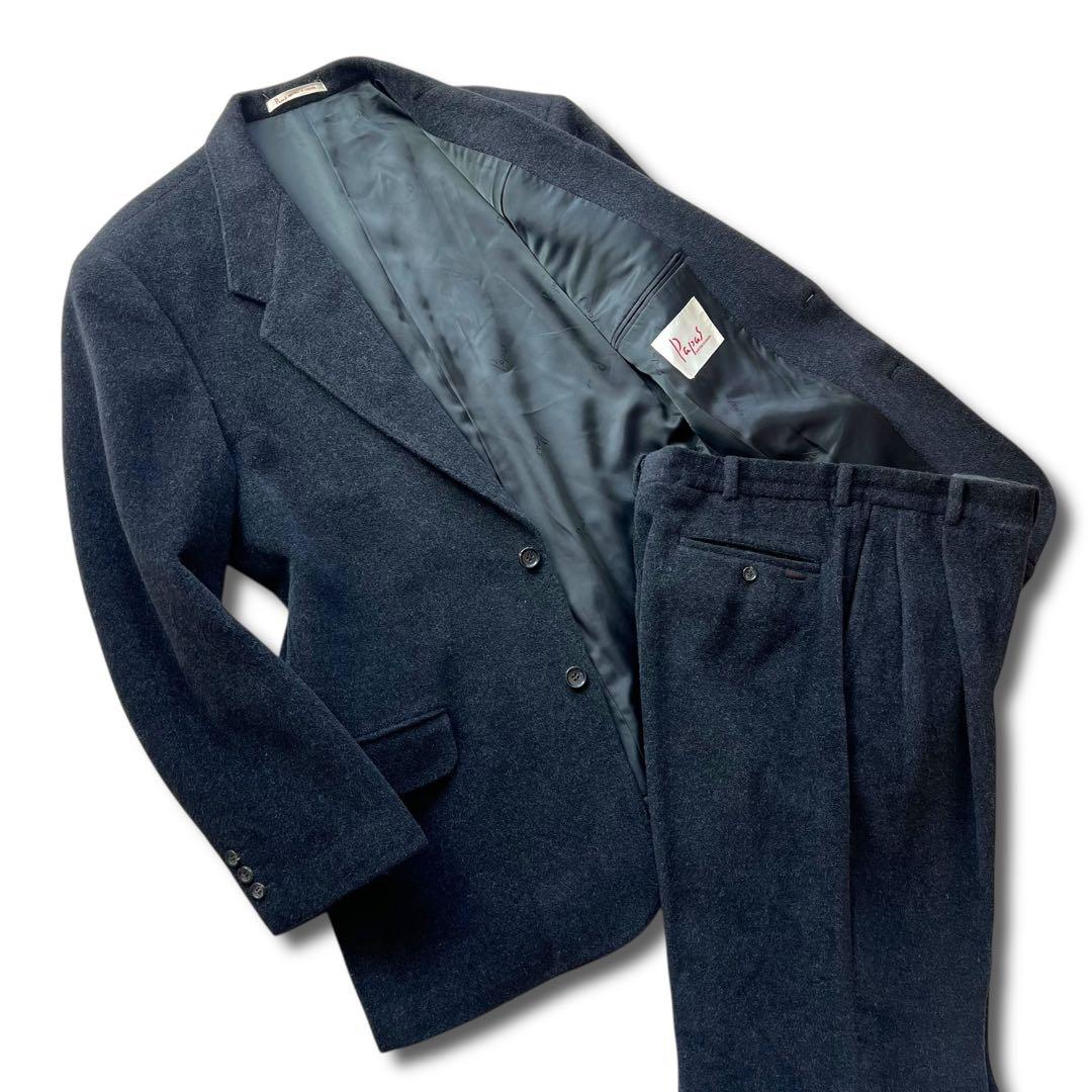 美品 PAPAS アンゴラ ウール 2B セットアップ スーツ L ブラック