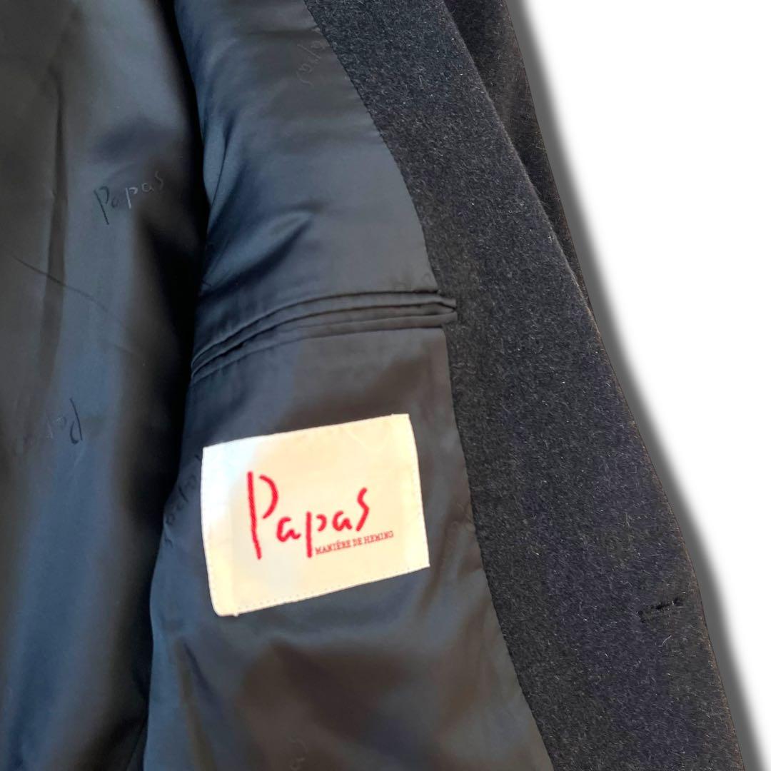 美品 PAPAS アンゴラ ウール 2B セットアップ スーツ L ブラック