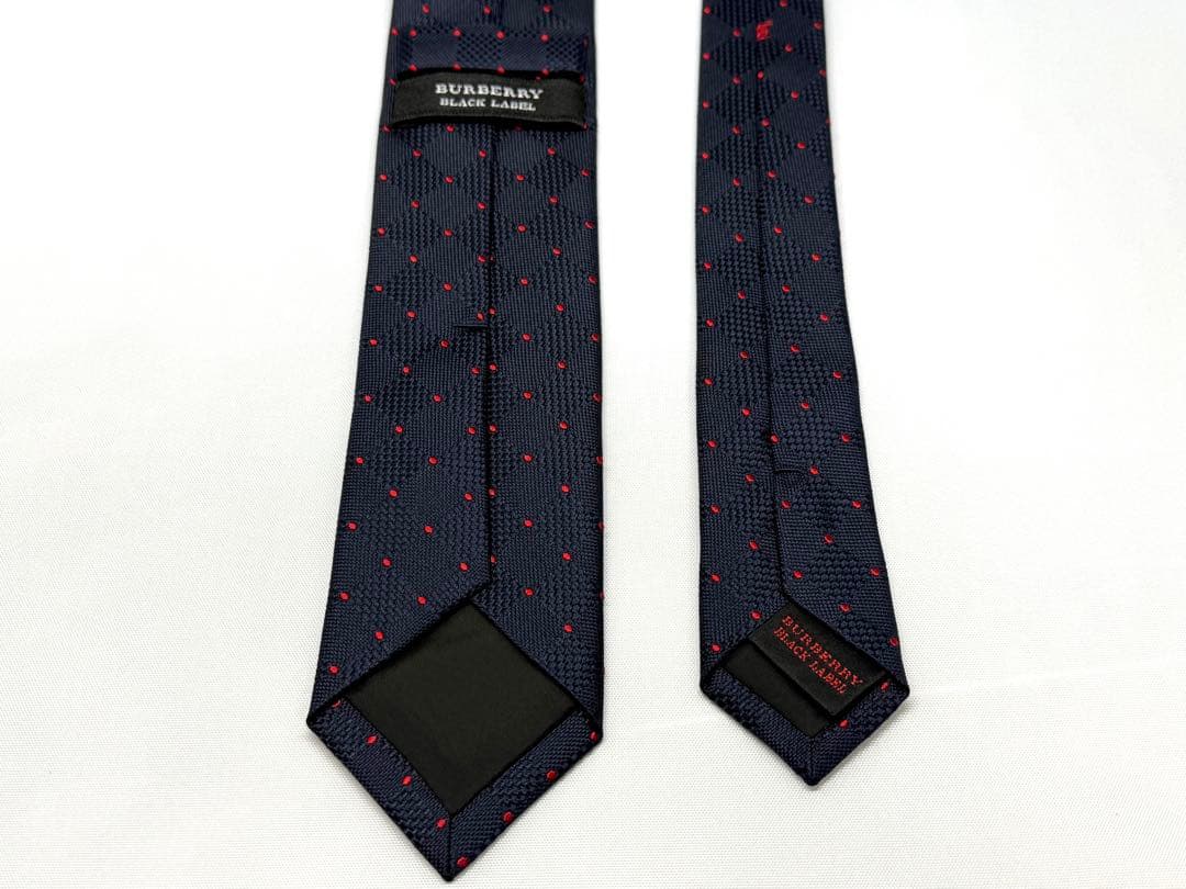 【BURBERRY BLACK LABEL】ネクタイ ネイビー赤ドット×スクエア