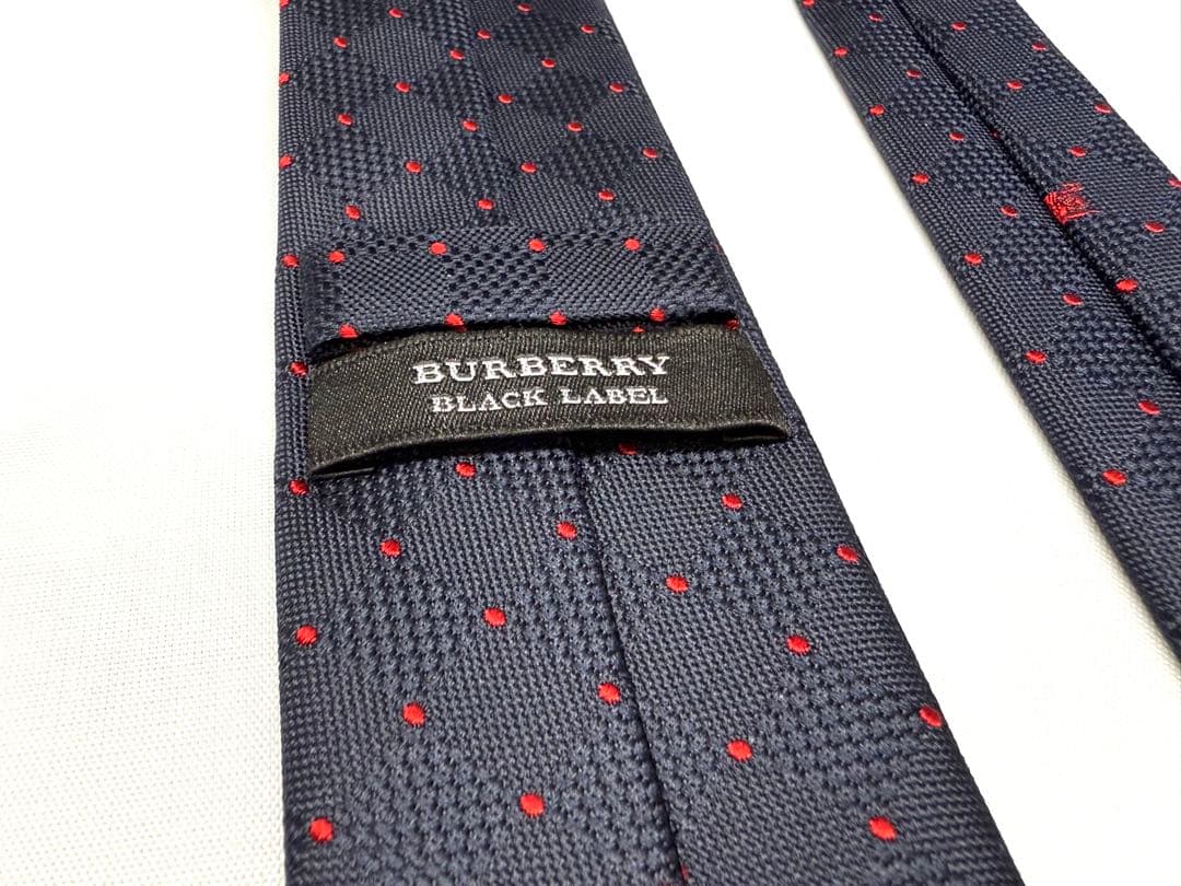 【BURBERRY BLACK LABEL】ネクタイ ネイビー赤ドット×スクエア