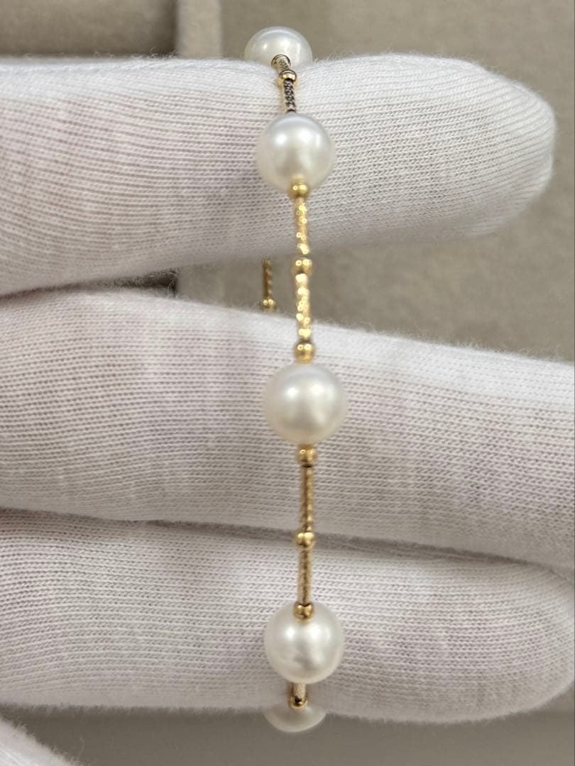 みみ　K18淡水パール　デザインブレスレット　バングル　本真珠