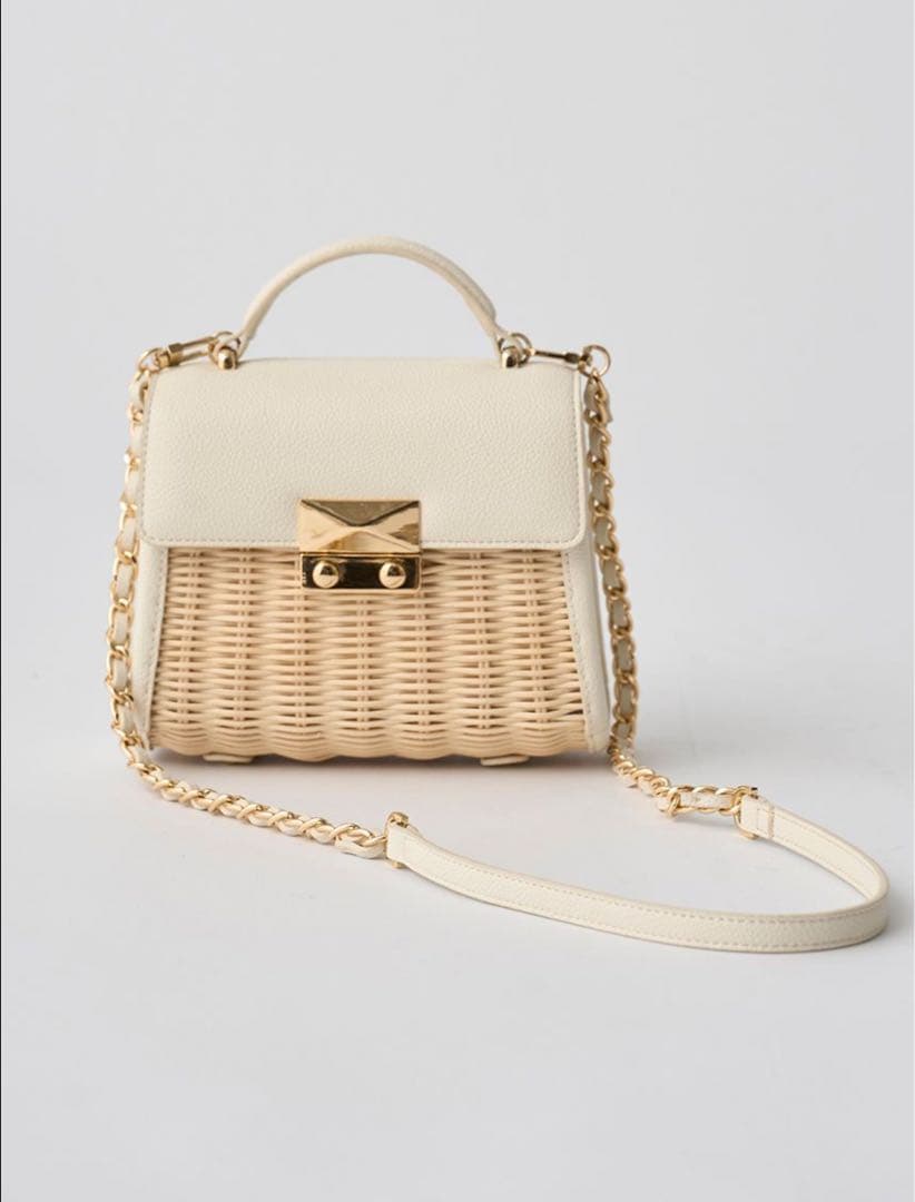 【限定値下げ】celford ラタンミックスミニバッグ　白