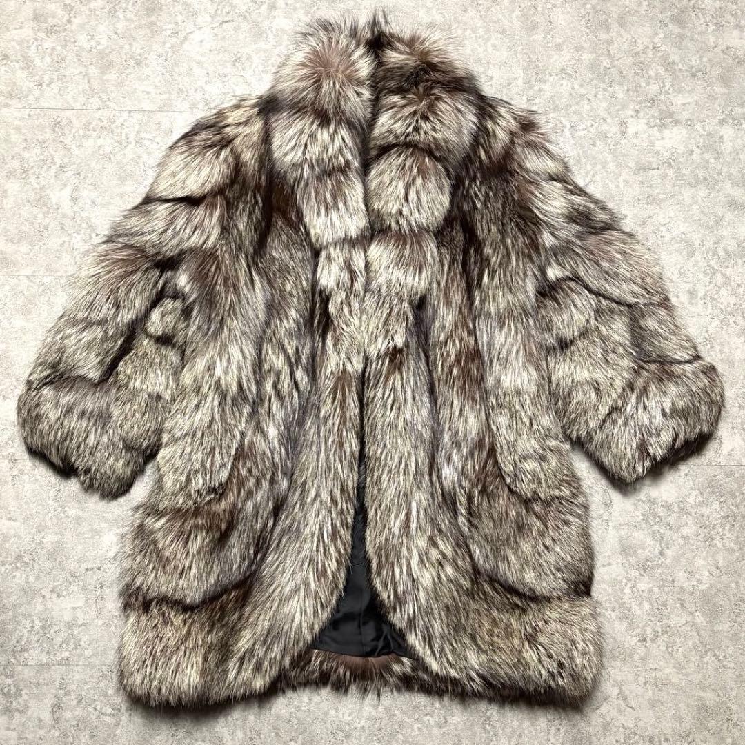 【美品】シルバーフォックス　毛皮　ファーコート ボリューム　毛並み◎　 L