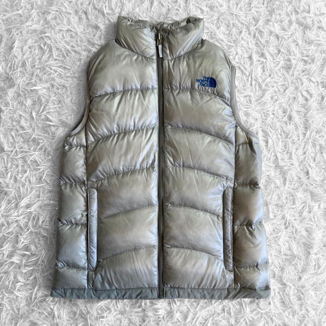 THE NORTH FACE アコンガグア ロゴ 刺繍 ダウン ベストＬ グレー
