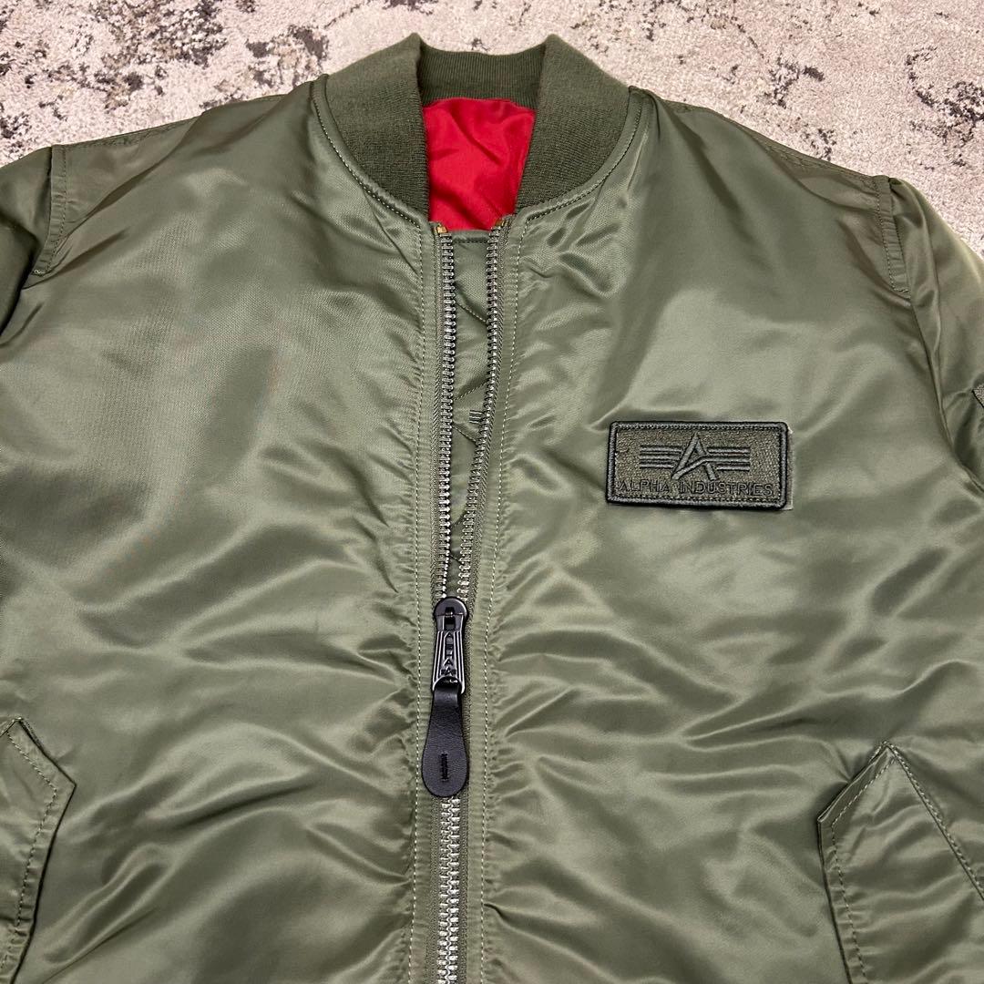 ALPHA アルファ MA-1 フライトジャケット グリーン 刺繍 ワッペン L