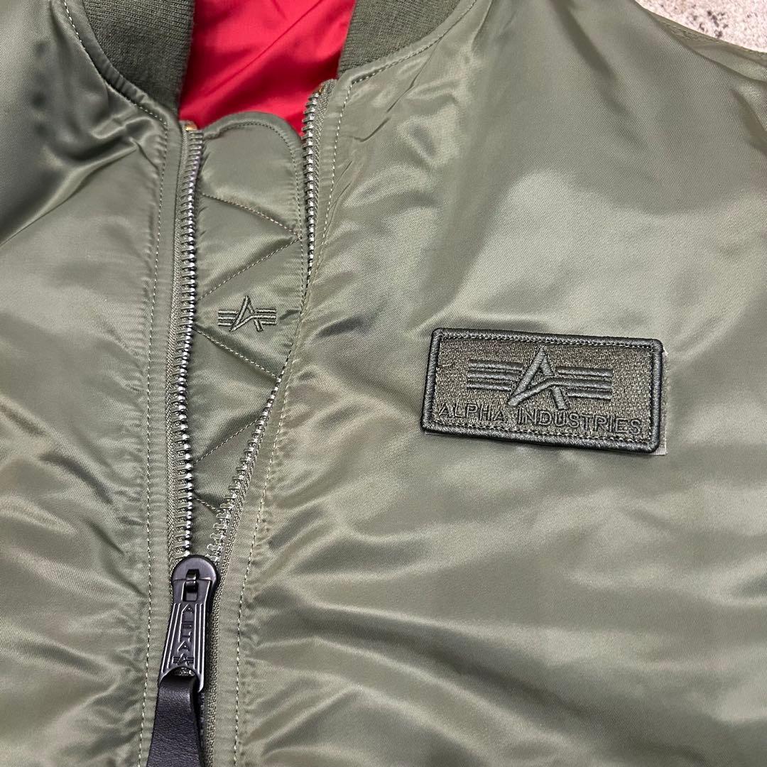 ALPHA アルファ MA-1 フライトジャケット グリーン 刺繍 ワッペン L