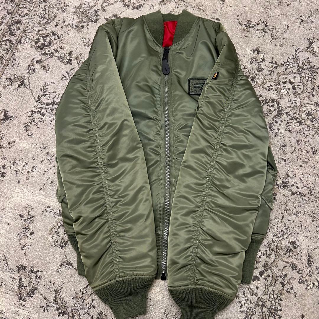 ALPHA アルファ MA-1 フライトジャケット グリーン 刺繍 ワッペン L