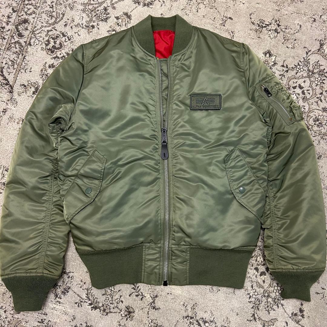 ALPHA アルファ MA-1 フライトジャケット グリーン 刺繍 ワッペン L