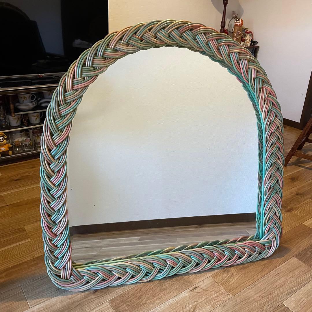 【ヴィンテージ】✴︎特大ラタンの壁掛けミラー✴︎