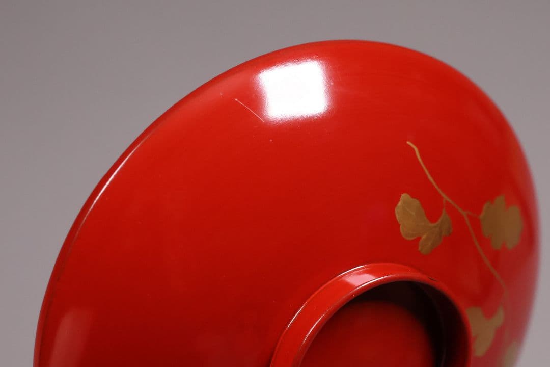 【CM243】時代木製漆器 桐鳳凰・菊 金蒔絵 朱塗 引盃 五客 木製漆器 小皿