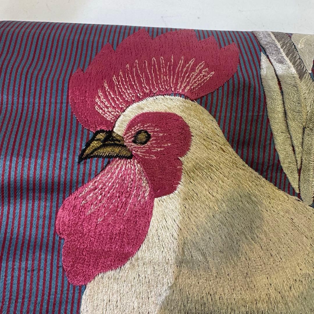 ぬ*ぬ様 アンティーク　刺繍　名古屋帯　刺繍帯　正絹　鶏　ひよこ　花