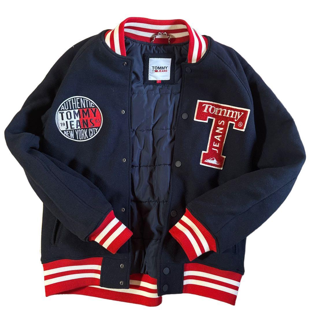 希少  JEANS スタジャン 両面プリント L ネイビー×レッド