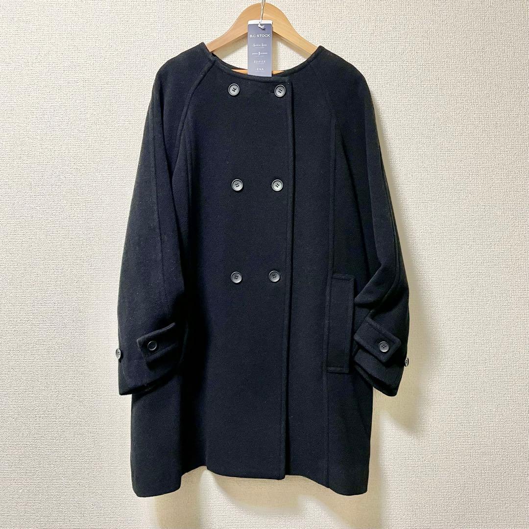 B.C STOCKソフトビーバーWボタンボクシーミドルコート＊マフラー巻きやすい