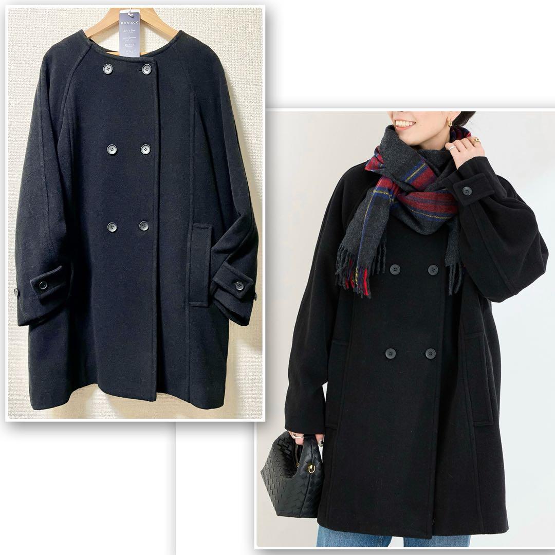 B.C STOCKソフトビーバーWボタンボクシーミドルコート＊マフラー巻きやすい