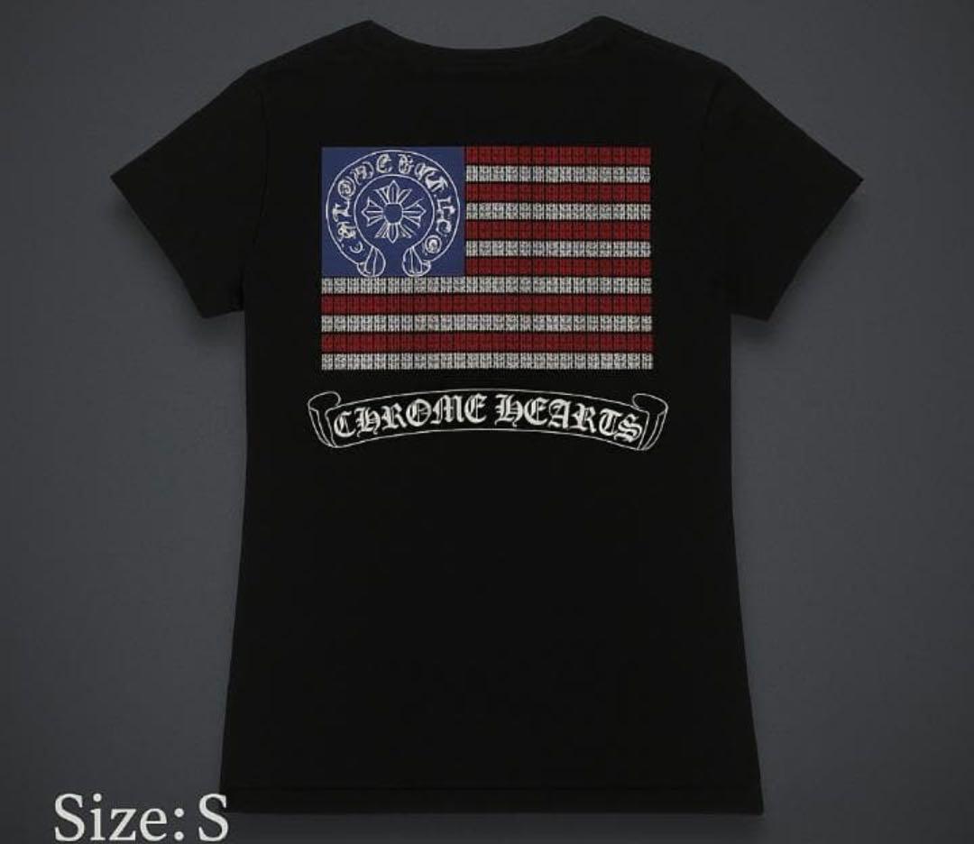 クロムハーツ CHROME HEARTS アメリカ国旗 Vネック Tシャツ S