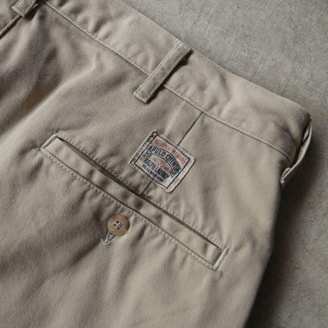 90s ラルフローレン ポロチノ ツータックチノ ベージュUSA製W34 L32