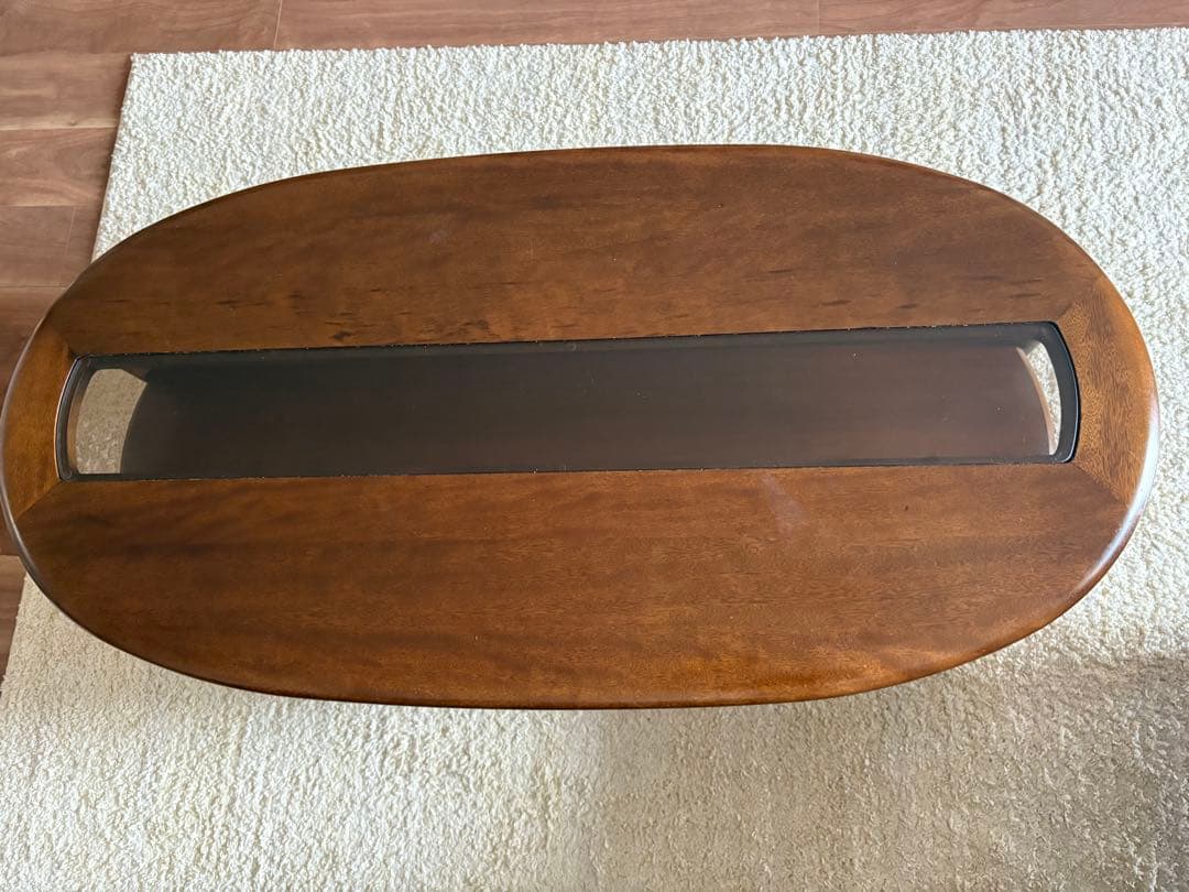 ローテーブル　ダークブラウン　木製　ガラス