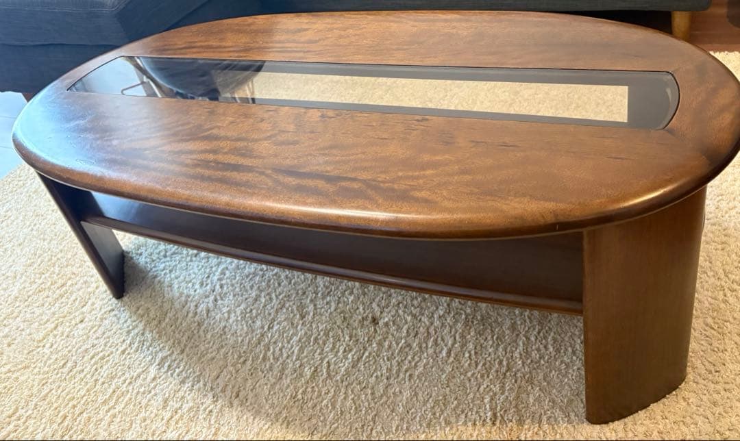 ローテーブル　ダークブラウン　木製　ガラス