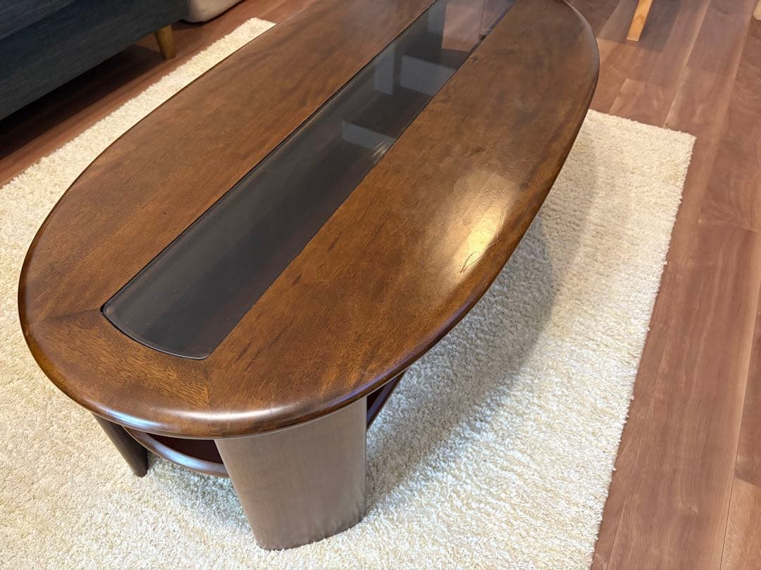 ローテーブル　ダークブラウン　木製　ガラス