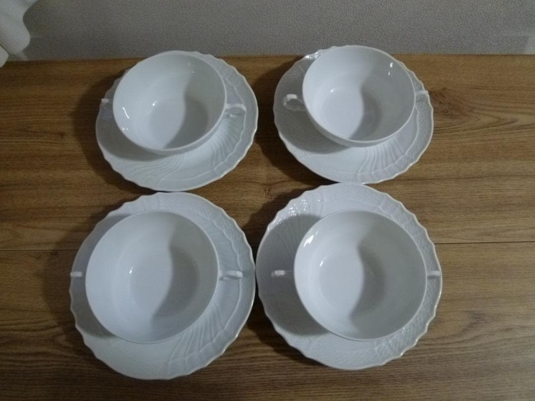 未使用 ジノリ ベッキオホワイト スープカップ＆ソーサー、4客
