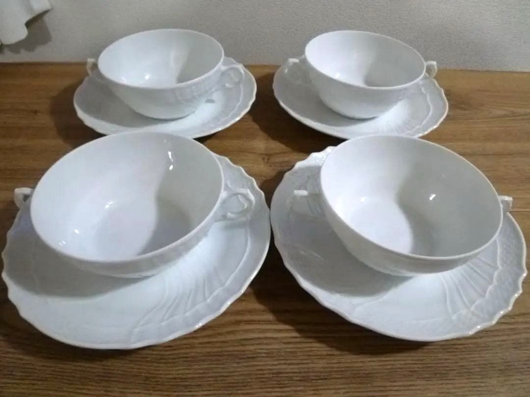 未使用 ジノリ ベッキオホワイト スープカップ＆ソーサー、4客