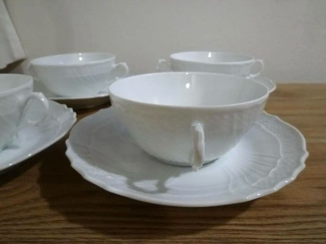 未使用 ジノリ ベッキオホワイト スープカップ＆ソーサー、4客