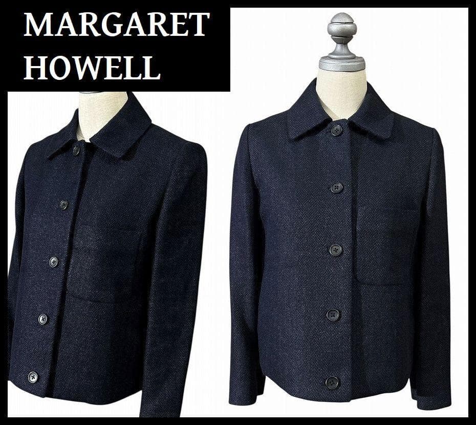 定価65100円 マーガレットハウエル リネン ツイード ジャケット 紺 S