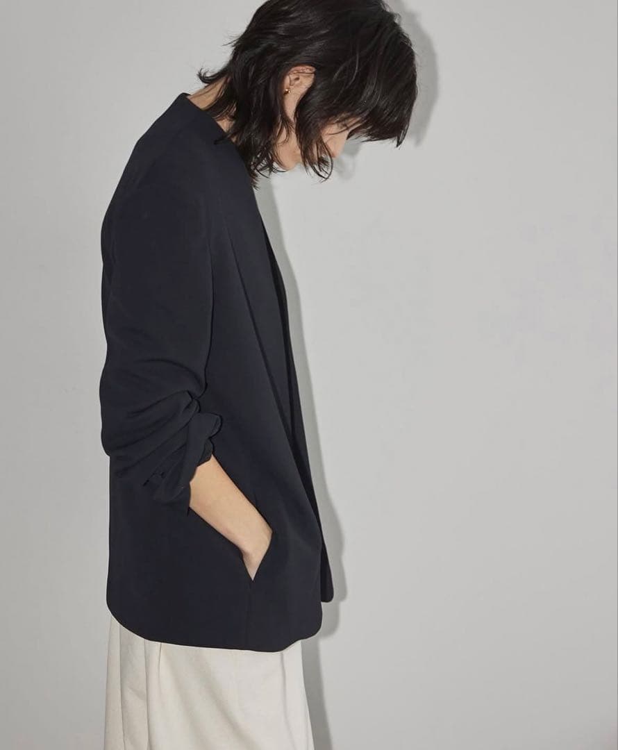 TODAYFULカラーレスツイルジャケット　黒ノーカラーブラック