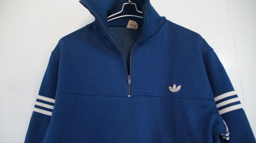 adidas アディダス　ハーフジップ　トラックジャケット　紺×白　デサント