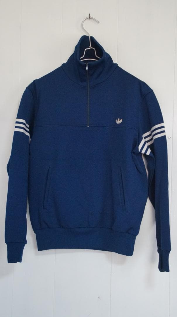 adidas アディダス　ハーフジップ　トラックジャケット　紺×白　デサント